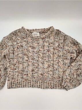 Jessica Simpson Speckled Cable-Knit Crewneck cropped Sweater Beige Cream XS